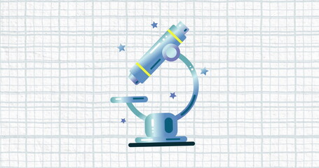Poster - Image of microscope over blue grid on white backgraund