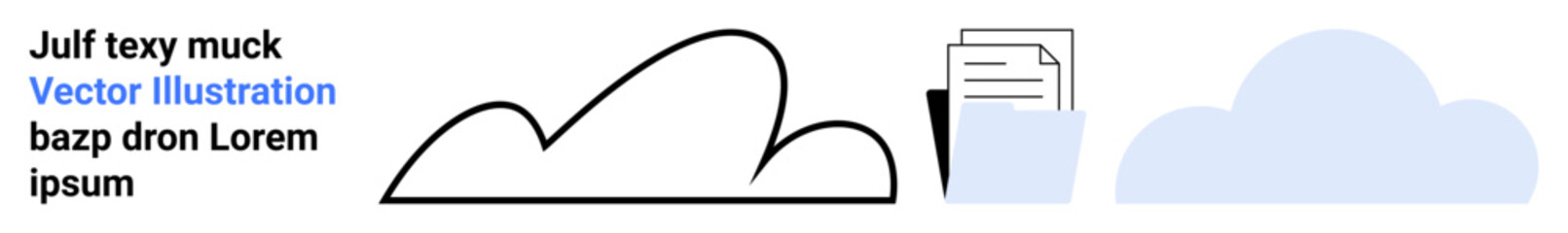 Poster - Cloud outlines and soft-colored cloud next to a file stack in a container. Ideal for storage, cloud computing, online data backup, synchronization, file sharing, workflow, apps, simple landing page