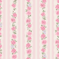 Fashion stylish vertical striped floral pattern with rose flower. Design for fashion, fabric, textile, wallpaper, packaging and all prints.