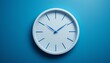 © ABD Miah - White Clock on Blue Wall, Time Management Concept, Simple white clock on a blue background. Time, schedule, deadline concept.