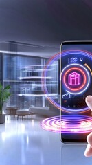 Poster - Adjusting a smart home system in a futuristic luxury interior with advanced technology features