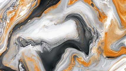 Poster - Abstract Fluid Art Pattern with Swirling Orange, Black, and White Colors for Modern Design and Creative Backgrounds