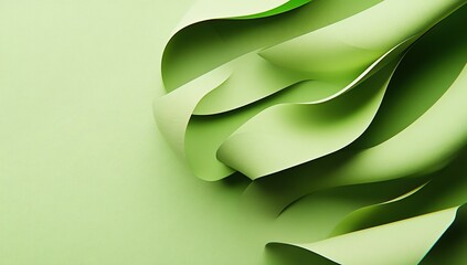 Poster - Green paper with abstract shapes, 3D render, on a light green background