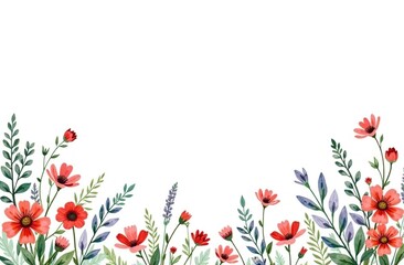 Wall Mural - Watercolor hand painted nature romantic banner frame with green eucalyptus plants, pink blossom peony flowers and butterflies on the white background for invitations and greeting cards, invitations