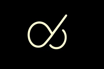 Poster - Intersecting infinity symbol with a diagonal line creates a modern, minimalist logo resembling the letter d, ideal for businesses seeking impactful visual identity on black background