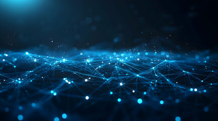 Poster - Abstract blue digital background with glowing connections and network dots on a dark space, a futuristic technology concept