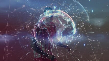 Poster - Animation of digital globe with network connections over person in dynamic pose