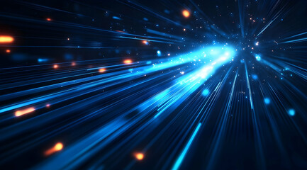 Poster - Abstract blue glowing light speed background with blurred motion lines and a futuristic technology concept