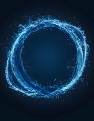 Poster - Abstract blue water wave circle frame on a dark background, vector presentation design