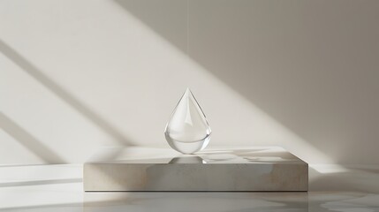 Poster - A minimalistic podium with a small cluster of clear crystals, arranged symmetrically