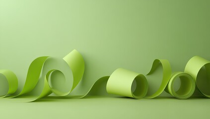 Poster - Green paper with abstract shapes, 3D render, on a light green background