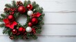 © UMI - Festive Christmas Wreath with Red and White Ornaments