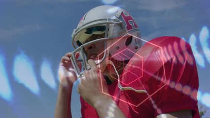 Poster - American football player in red jersey with geometric animation overlay