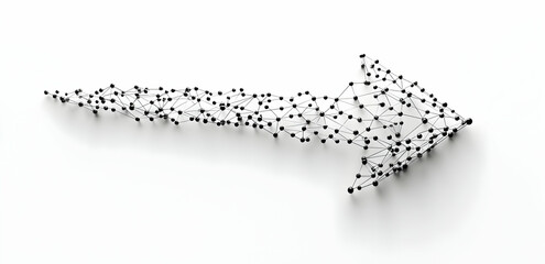 Poster - Black and white data visualization of interconnected nodes forming the shape of an arrow on a pure white background