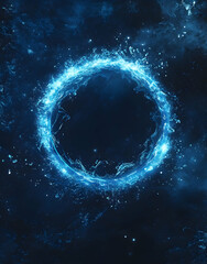 Poster - Blue light effect in the shape of a circular ring on a dark blue background, with a simple and minimalist style