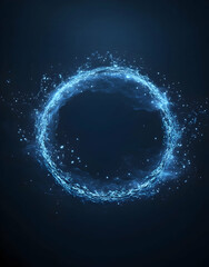 Poster - Blue light effect in the shape of a circular ring on a dark blue background, with a simple and minimalist style