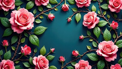 Wall Mural - intricate blooming roses, vines, leaves repeat seamlessly , delicate, blue, floral