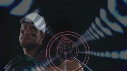 Poster - Wearing cap and face paint, athlete with animation of digital patterns behind