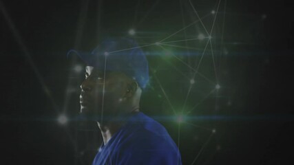 Poster - Baseball player swinging bat with network connections and glowing lights animation