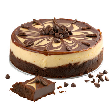 Delicious Chocolate Fudge Cheesecake isolated on white background