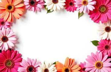 Wall Mural -  A frame of vibrant flowers on a white background with ample space for a greeting card