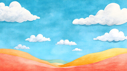 Naklejka na meble un diseño de un cielo azul hermoso con nubes sobre las montañas coloridas en la colina al horizonte pintado o dibujado 