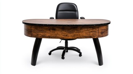 Wall Mural - Modern desk with a comfortable chair highlighted in a realistic high-quality isolated setting against white background