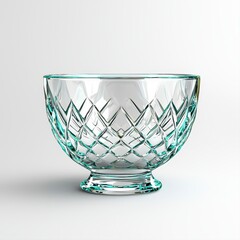 Wall Mural - Elegant glass bowl perfectly positioned on a bright white background showcasing its clear and reflective surface