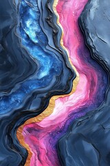 Poster - Vibrant abstract fluid art featuring swirling shades of blue, pink, and gold, creating a dynamic and captivating background.