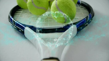 Poster - Tennis balls on racket with glowing energy circle animation over strings
