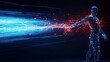 © NingPhattraphorn - A digital figure appears to dissolve into streams of light, symbolizing transformation and the fusion of technology with human essence, AI workplace