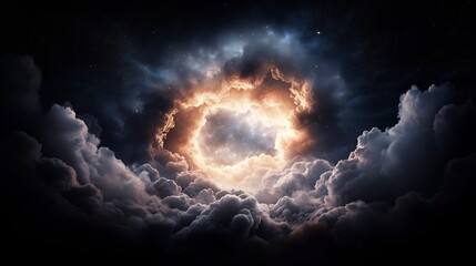 Wall Mural - Cosmic embrace as celestial clouds swirl around radiant core in the vast night sky Generative AI