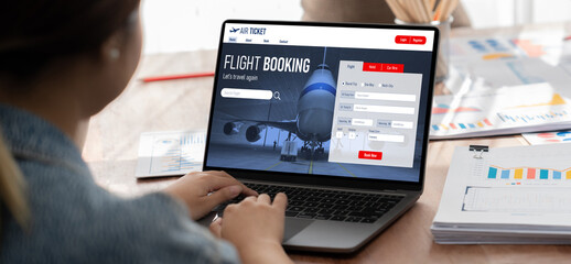 Poster - Online flight booking website provide brisk reservation system . Travel technology concept .