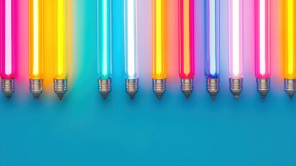 Poster - Neon sign production Concept, Macro Shot of Different Neon Gas Tubes Glowing in Various Bright Colors on a Vibrant Background
