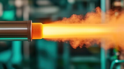 Poster - Neon sign production Concept, Slow Motion Capture of Neon Tube Emitting Vibrant Orange Glow in Industrial Setting