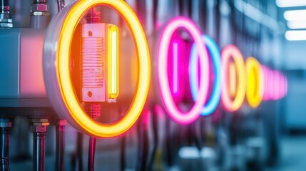 Poster - Neon sign production Concept, Slow Motion Capture of Flickering Neon Lights in Urban Environment During Nighttime