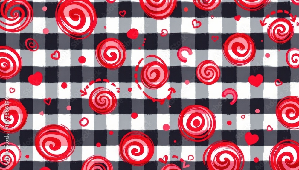 Whimsical Red Patterns Create an imaginative design featuring playful ...