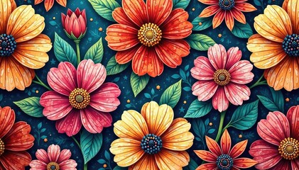 Wall Mural - intricate floral textile design, repeating seamlessly , ornate, botanical, texture