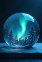 Wall Mural - generative ai winter wonderland snow globe aurora borealis snow globe winter snow trees aurora borea