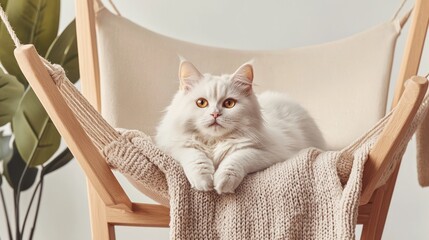 Naklejka na meble White cat in a wooden hammock