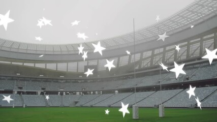 Poster - Star animation floating over field in empty stadium during evening event