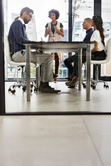 Poster - Boardroom, coaching and meeting with business people in office together for development or training. Planning, presentation and whiteboard with employee team in workplace for upskill workshop