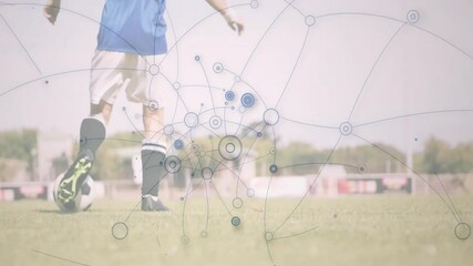 Poster - Soccer player on field with network connections and data processing animation