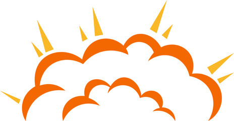 Poster - orange cartoon explosion expanding with yellow rays on white background, creating a dynamic and ener