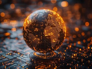 Poster - glowing digital globe showcasing global data and energy networks