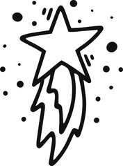Poster - simple black and white drawing depicting a shooting star streaking across the sky, leaving a shimmer