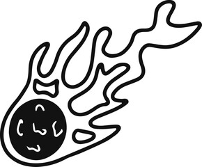 Wall Mural - simple black and white drawing depicting a meteor falling through the night sky, leaving a fiery tra