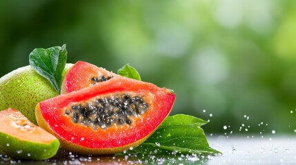 Half of a fresh papaya isolated on white background displaying its juicy interior and seed structure for culinary use