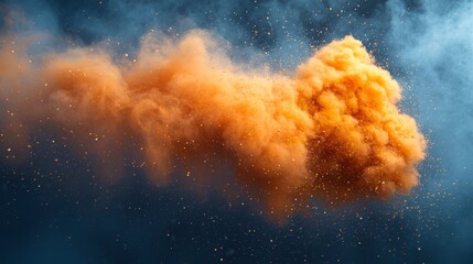 Wall Mural - a large orange cloud of dust on a dark blue background