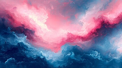 Wall Mural - a painting of a pink and blue sky with clouds